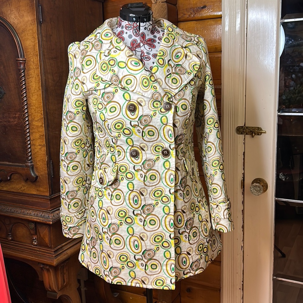 Yull Vintage Retro Geometric Print Double-Breasted Coat Size 10